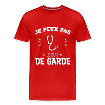 Je peux pas je suis de garde - T-shirt bio Premium Homme - rouge - Devant - Damien (186cm)