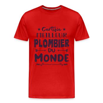 CERTIFIÉ MEILLEUR PLOMBIER DU MONDE - T-shirt bio Premium Homme - rouge - Devant - Damien (186cm)
