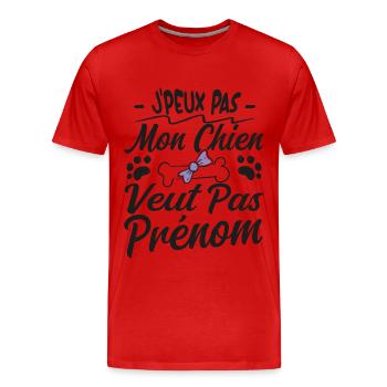 j'peux pas mon chien veut pas prénom - T-shirt bio Premium Homme - rouge - Devant - Damien (186cm)