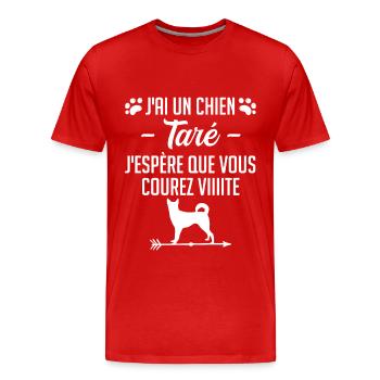 j'ai un chien taré courez humour cadeau - T-shirt bio Premium Homme - rouge - Devant - Damien (186cm)