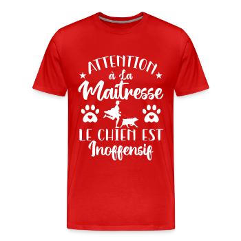 attention à la maîtresse le chien est inoffensif - T-shirt bio Premium Homme - rouge - Devant - Damien (186cm)