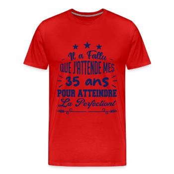 35 ans / perfection - T-shirt bio Premium Homme - rouge - Devant - Damien (186cm)