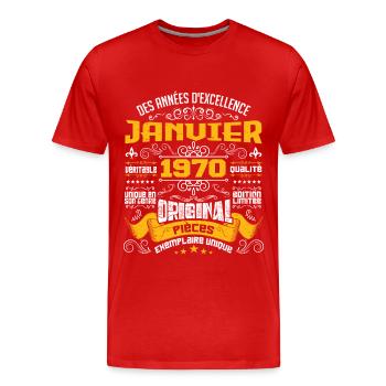 JANVIER 1970 | ORIGINAL PIÈCES - T-shirt bio Premium Homme - rouge - Devant - Damien (186cm)