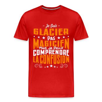 Je Suis Glacier Pas Magicien - T-shirt bio Premium Homme - rouge - Devant - Damien (186cm)