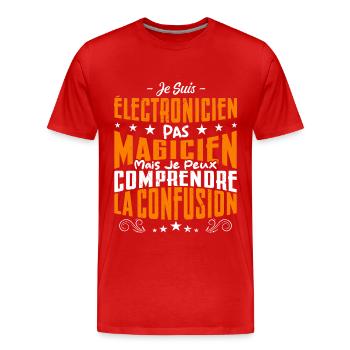 Je Suis électronicien Pas Magicien - T-shirt bio Premium Homme - rouge - Devant - Damien (186cm)