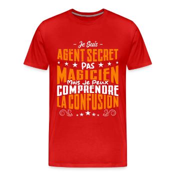 Je Suis Agent Secret Pas Magicien - T-shirt bio Premium Homme - rouge - Devant - Damien (186cm)