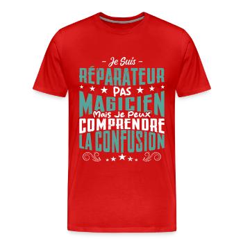 Je Suis réparateur Pas Magicien - T-shirt bio Premium Homme - rouge - Devant - Damien (186cm)