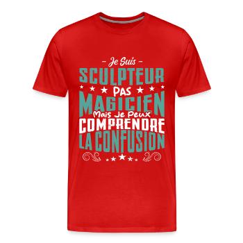 Je Suis Sculpteur Pas Magicien - T-shirt bio Premium Homme - rouge - Devant - Damien (186cm)