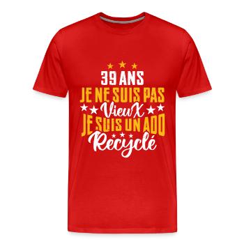 39 ans | Cadeau d'anniversaire | fête des pères - T-shirt bio Premium Homme - rouge - Devant - Damien (186cm)