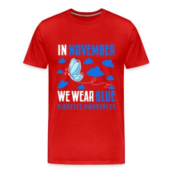 in November we wear blue, diabetes awareness - T-shirt bio Premium Homme - rouge - Devant - Damien (186cm)