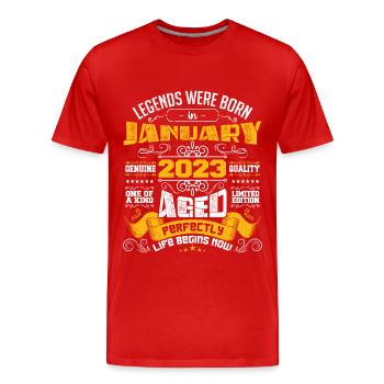 Legends were born in January 2023 | gift - Men's Premium Organic T-Shirt - red - Front - Damien (186cm)