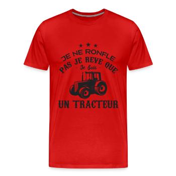 Je ne ronfle pas je rêve que je suis un tracteur - T-shirt bio Premium Homme - rouge - Devant - Damien (186cm)