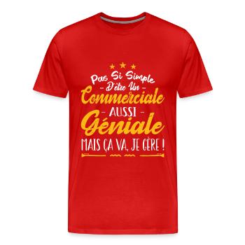 Pas si simple d'être une commerciale aussi géniale - T-shirt bio Premium Homme - rouge - Devant - Damien (186cm)