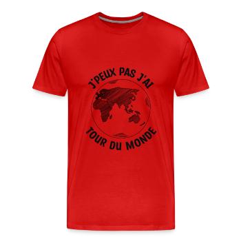 je peux pas j'ai tour du monde - T-shirt bio Premium Homme - rouge - Devant - Damien (186cm)