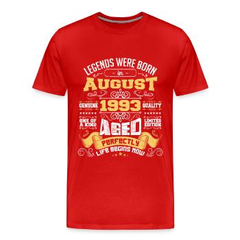 Legends were born in August 1993 | Aged Perfectly - T-shirt bio Premium Homme - rouge - Devant - Damien (186cm)