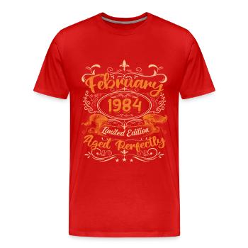 February 1984 | Aged Perfectly - T-shirt bio Premium Homme - rouge - Devant - Damien (186cm)