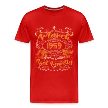March 1959 | Aged Perfectly - T-shirt bio Premium Homme - rouge - Devant - Damien (186cm)