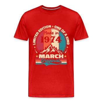 March 1974 | Aged Perfectly - T-shirt bio Premium Homme - rouge - Devant - Damien (186cm)