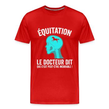 Equitation Cheval Humour Sport Passion Cadeau - T-shirt bio Premium Homme - rouge - Devant - Damien (186cm)