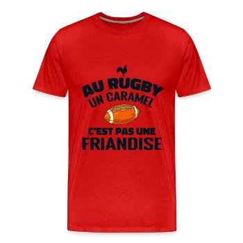 Au Rugby Un Caramel C'est Pas Une Friandise. rugby - T-shirt bio Premium Homme - rouge - Devant - Damien (186cm)