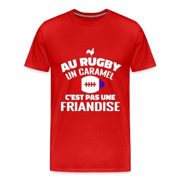 Au Rugby Un Caramel C'est Pas Une Friandise, rugby - T-shirt bio Premium Homme - rouge - Devant - Damien (186cm)
