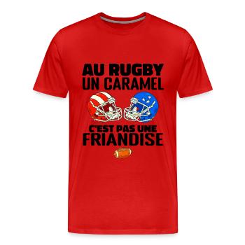 Au Rugby Un Caramel C'est Pas Une Friandise, rugby - T-shirt bio Premium Homme - rouge - Devant - Damien (186cm)