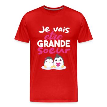 Future Grande Sœur | Annonce Grande Soeur Cadeau - T-shirt bio Premium Homme - rouge - Devant - Damien (186cm)