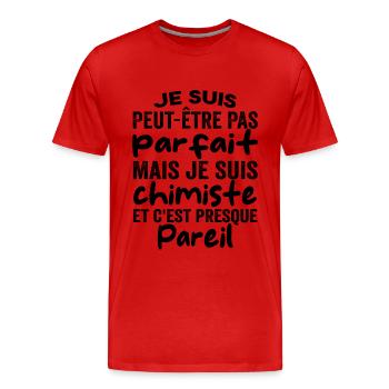 chimiste humour | Anniversaire Chimiste | Chimie - T-shirt bio Premium Homme - rouge - Devant - Damien (186cm)