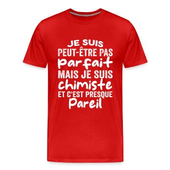 chimiste humour | Anniversaire Chimiste | Chimie - T-shirt bio Premium Homme - rouge - Devant - Damien (186cm)