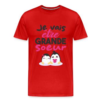 Future Grande Sœur | Annonce Grande Soeur Cadeau - T-shirt bio Premium Homme - rouge - Devant - Damien (186cm)