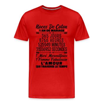 Noces De Coton 1 An De Mariage - T-shirt bio Premium Homme - rouge - Devant - Damien (186cm)