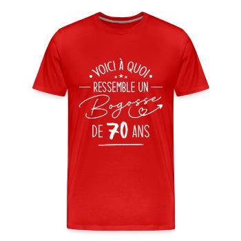 Bogosse 70 ans Cadeau Humour Anniversaire 70 ans - T-shirt bio Premium Homme - rouge - Devant - Damien (186cm)