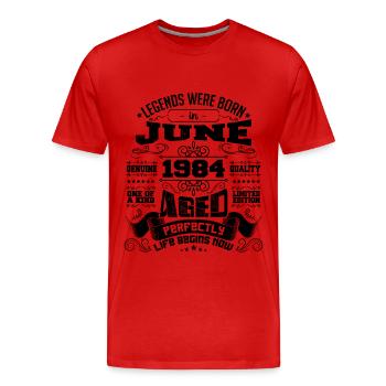 1984 Juni Jubiläum 1984 Juni | geboren im Juni 1984 - Männer Premium Bio T-Shirt - Rot - Vorne - Damien (186cm)