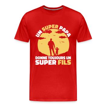 Super Papa Super Fils Cadeau Pere Fête des Pères - T-shirt bio Premium Homme - rouge - Devant - Damien (186cm)