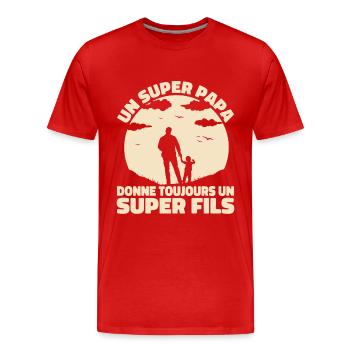 Super Papa Super Fils Cadeau Pere Fête des Pères - T-shirt bio Premium Homme - rouge - Devant - Damien (186cm)