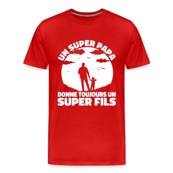 Super Papa Super Fils Cadeau Pere Fête des Pères - T-shirt bio Premium Homme - rouge - Devant - Damien (186cm)