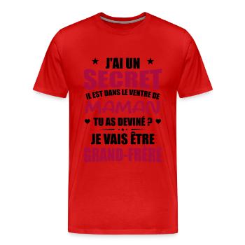 Secret Cadeau Annonce Grossesse Grand-Frère - T-shirt bio Premium Homme - rouge - Devant - Damien (186cm)