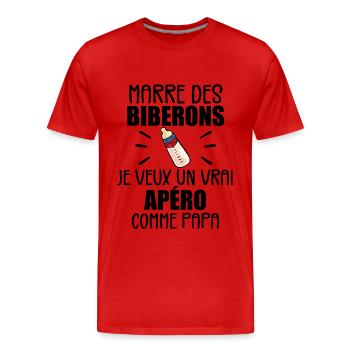 Marre Des Biberons - Cadeau Naissance - grossesse - T-shirt bio Premium Homme - rouge - Devant - Damien (186cm)