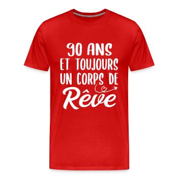 90 ans et toujours un corps de rêve - Cadeau 90ans - T-shirt bio Premium Homme - rouge - Devant - Damien (186cm)