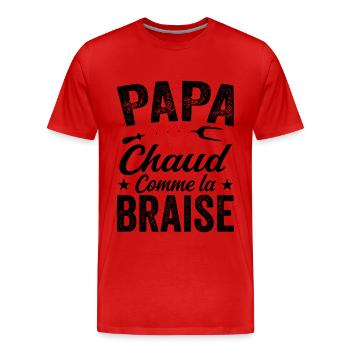 Papa Chaud Comme La Braise, Cadeau Humour Barbecue - T-shirt bio Premium Homme - rouge - Devant - Damien (186cm)