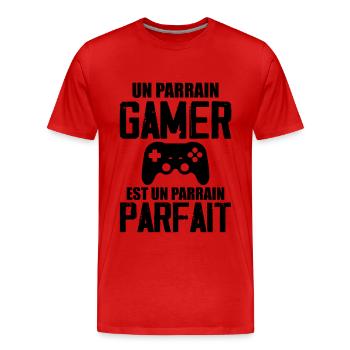Un Parrain Gamer est un Parrain Parfait - T-shirt bio Premium Homme - rouge - Devant - Damien (186cm)