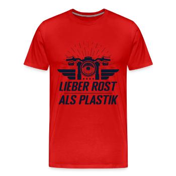 Lieber Rost als Plastik Vinatge - Männer Premium Bio T-Shirt - Rot - Vorne - Damien (186cm)