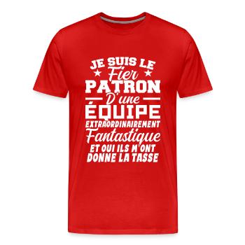 Je Suis Le Fier Patron D'une Equipe - T-shirt bio Premium Homme - rouge - Devant - Damien (186cm)