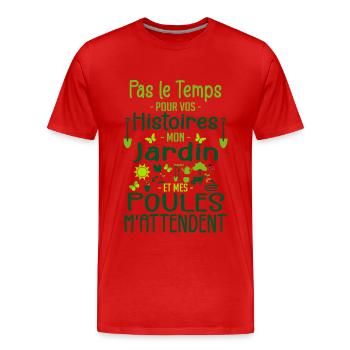 Jardin Poule Humour - Humour Jardinier - Men's Premium Organic T-Shirt - red - Front - Damien (186cm)