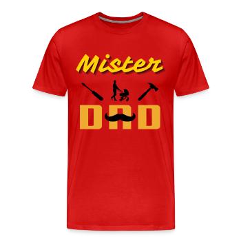 Mister Papa Père Avec Poussette Moustache - T-shirt bio Premium Homme - rouge - Devant - Damien (186cm)