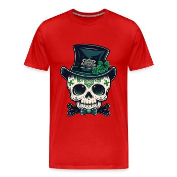 Sugar Skull St Patrick's Day, Irish Sugar Skull - Men's Premium Organic T-Shirt - red - Front - Damien (186cm)