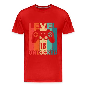 Level 18 Unlocked - Men's Premium Organic T-Shirt - red - Front - Damien (186cm)