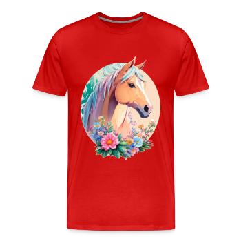 Pastel Couleurs Pony Horse Art avec des fleurs - T-shirt bio Premium Homme - rouge - Devant - Damien (186cm)