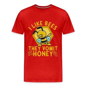Bees Honey Saying I like Bees They Vomit Honey - Men's Premium Organic T-Shirt - red - Front - Damien (186cm)