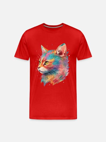 Katt Illustration Katt Ritning Pastell Katt - Organic T-shirt Ekologisk premium-T-shirt herr - röd